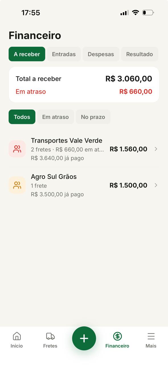 Tela A receber com os clientes que estão devendo